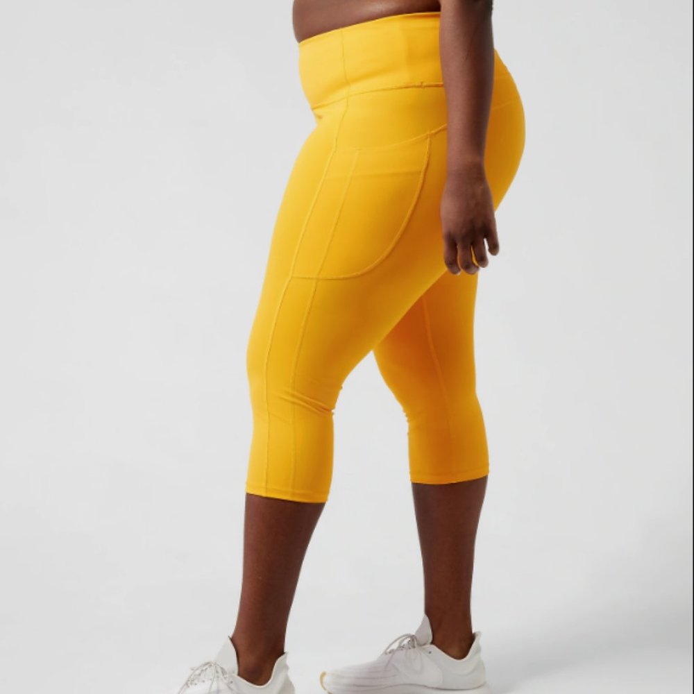 Athleta Capri Medium Workout Ultimate Stash II Capri Radiant Sunrise Yellow NWT - Picture 6 of 10